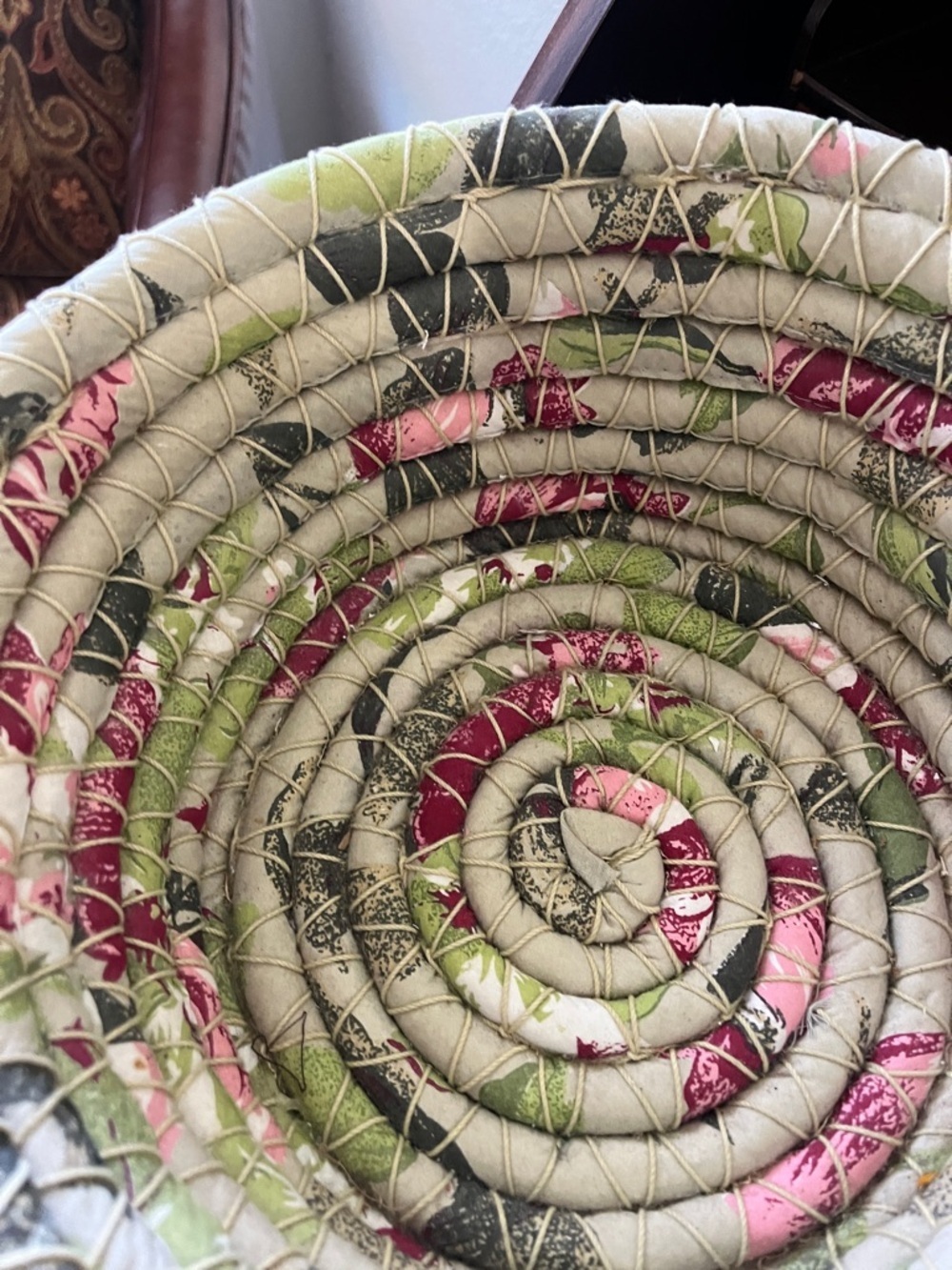 Handcrafted Fabric Coil Bowl in Pink and Green - Picture 6 of 9